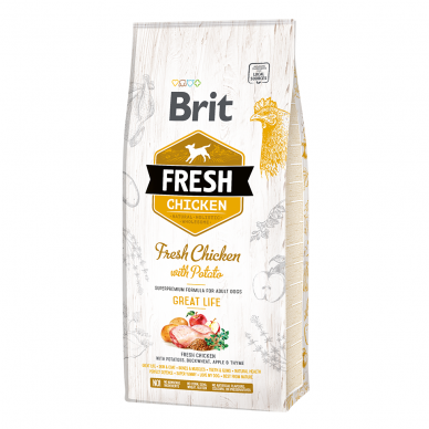 Brit Fresh Chicken with Potato Adult sausas maistas