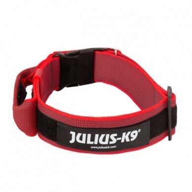 Julius-K9 platus antkaklis su rankena raudonas