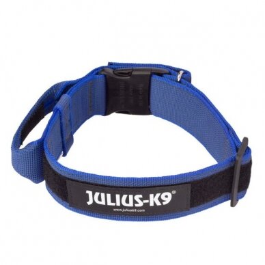 Julius-K9 platus antkaklis su rankena mėlynas