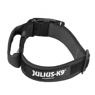 Julius-K9 platus antkaklis su rankena juodas