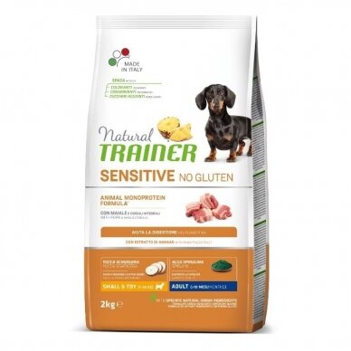 Natular Trainer Adult Sensitive No Gluten Mini Pork sausas maistas šunims