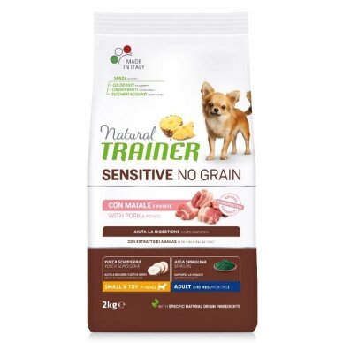 Natular Trainer Adult Sensitive No Grain Mini Pork šunų maistas