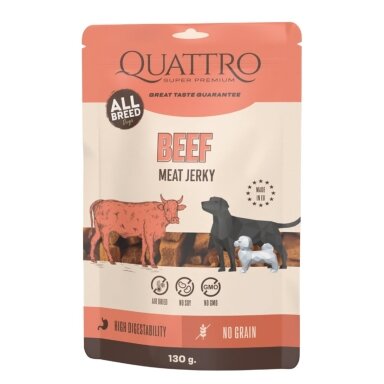 Quattro Meat Jerkys Beef skanėstai šunims 8 x 130g