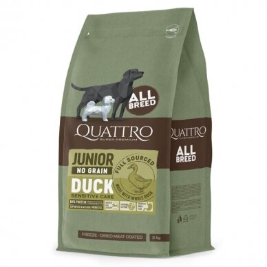 Quattro Junior All Breed With Duck maistas šunims