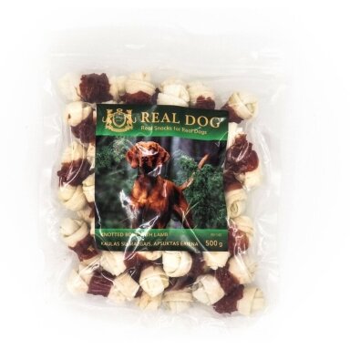 Real Dog Snacks kaulas su mazgais, apsuktas ėriena 500g