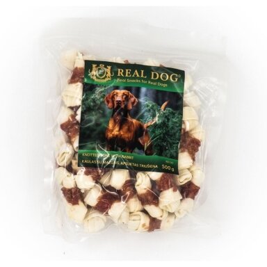 Real Dog Snacks kaulas su mazgais, apsuktas triušiena 500g