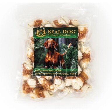 Real Dog Snacks kaulas su mazgais, apsuktas vištiena 500g