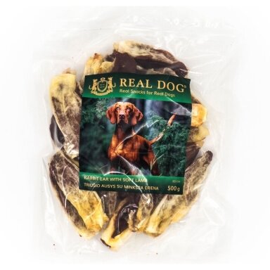 Real Dog Snacks triušio ausys su minkšta ėriena 500g