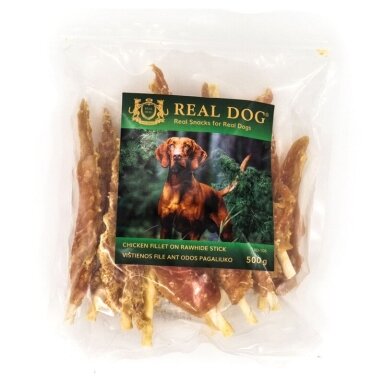 Real Dog Snacks vištienos file ant odos pagaliukų (plunksnos) 500g