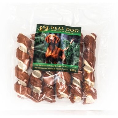 Real Dog Snacks žaliaminės odos spyruoklė su triušiena 18-20cm 500g