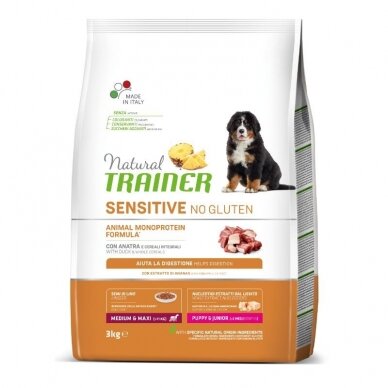 Natural Trainer Dog Sensitive No Gluten Puppy Junior M/M Duck maistas šunims